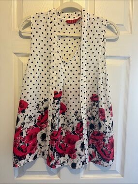 Elle White Polka Dot Dress with Pink Floral Border